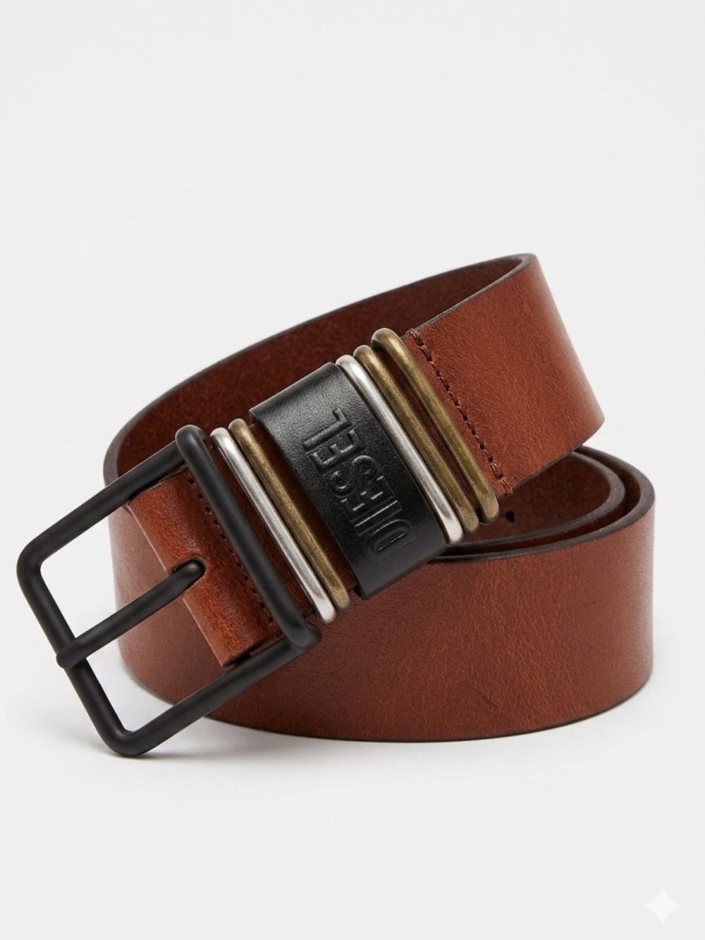 Diesel Men's Leather Belt Brown Mixed Metal Size 95 / 38